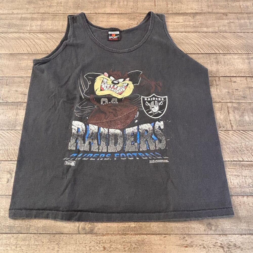 VTG 1995 Single Stitch Oakland Raiders Taz Graphic Black Tank Top Adult L